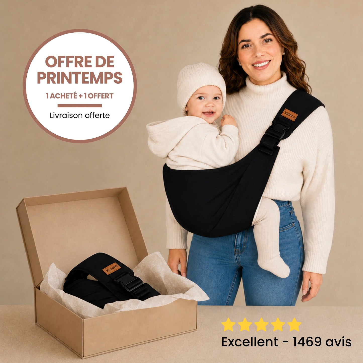Porte-bébé Kidoro. Le portage rapide et sans douleurs.