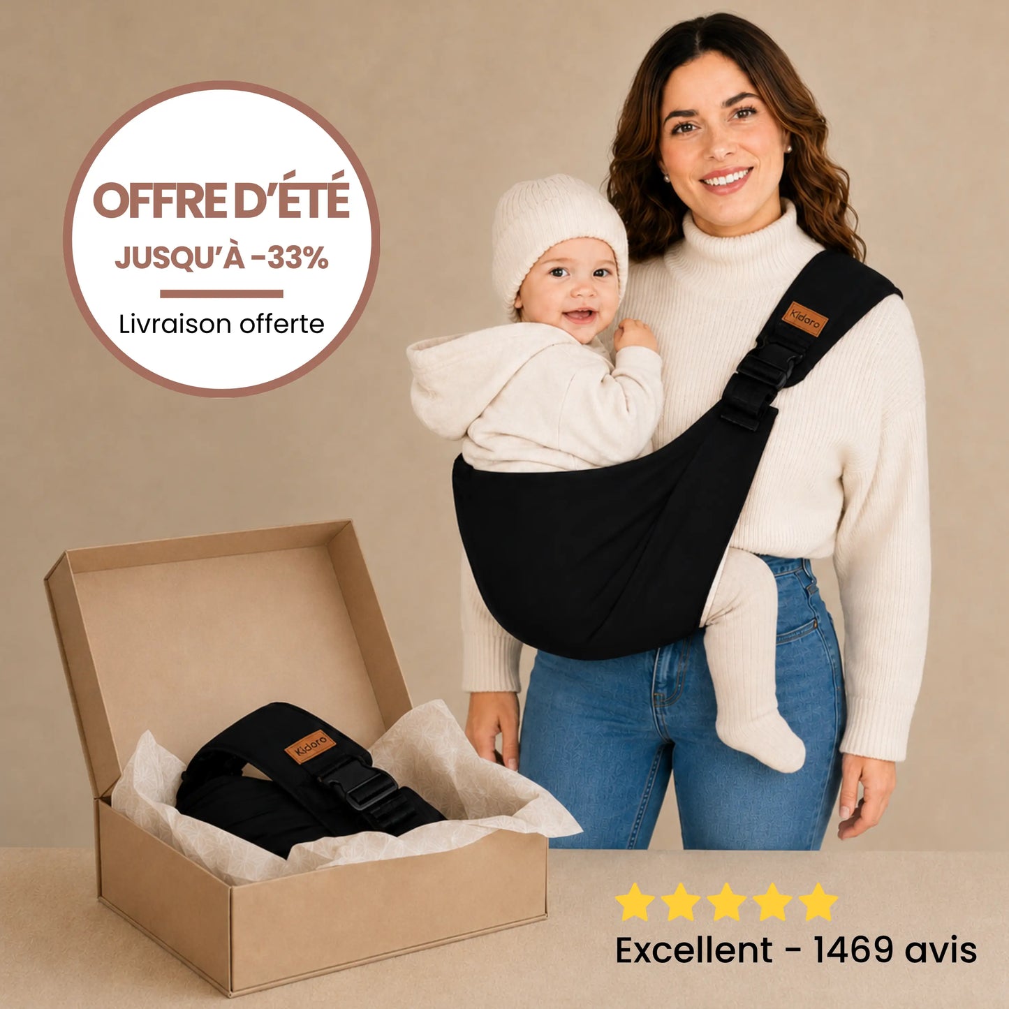 Porte-bébé Kidoro. Le portage rapide et sans douleurs.
