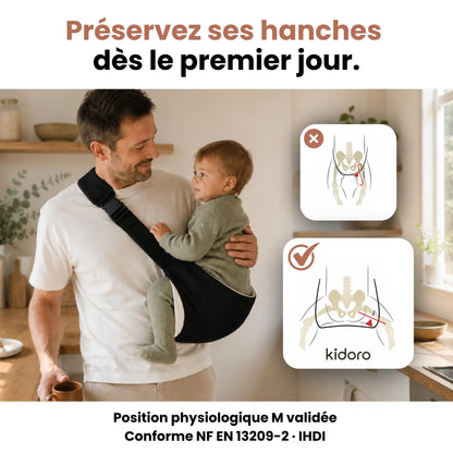 Porte-bébé Kidoro | Porter bébé en 5 secondes. Sans nœud, sans douleur, sans compromis.